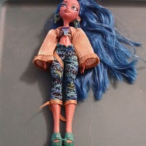 Fashion Doll with Blue Hair and Patterned Outfit